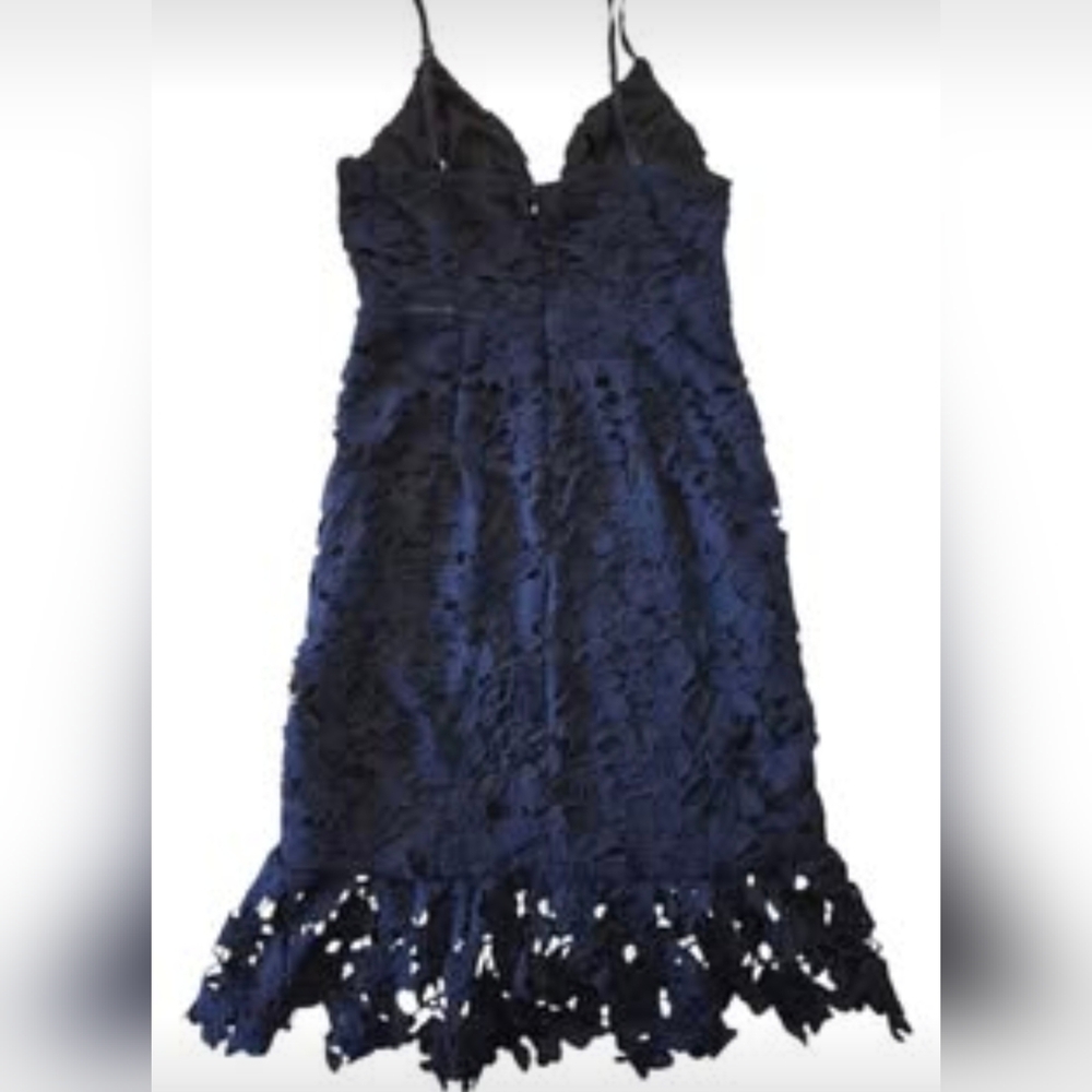 NWT Morning Mist Beautiful dark blue navy overlay lace dress women's size 10.